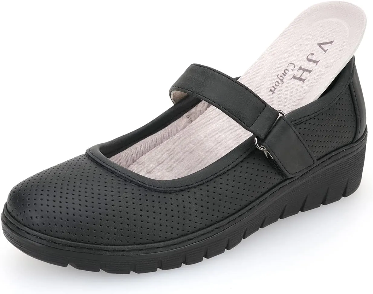 VJH confort Women s Mary Jane Flats, Breathable Comfort Round Toe Low Heel Slip-on Light Weight Walking Shoes