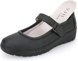 VJH confort Women s Mary Jane Flats, Breathable Comfort Round Toe Low Heel Slip-on Light Weight Walking Shoes