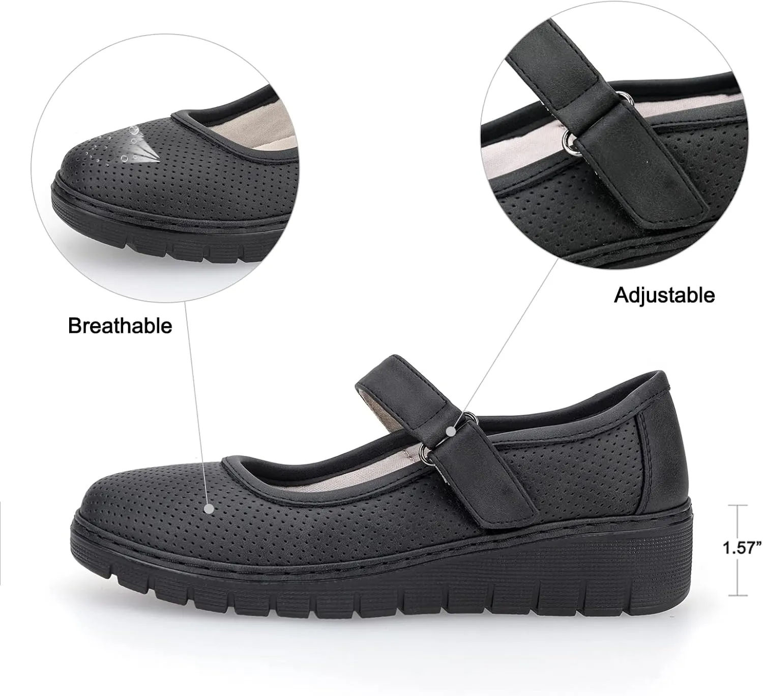 VJH confort Women s Mary Jane Flats, Breathable Comfort Round Toe Low Heel Slip-on Light Weight Walking Shoes