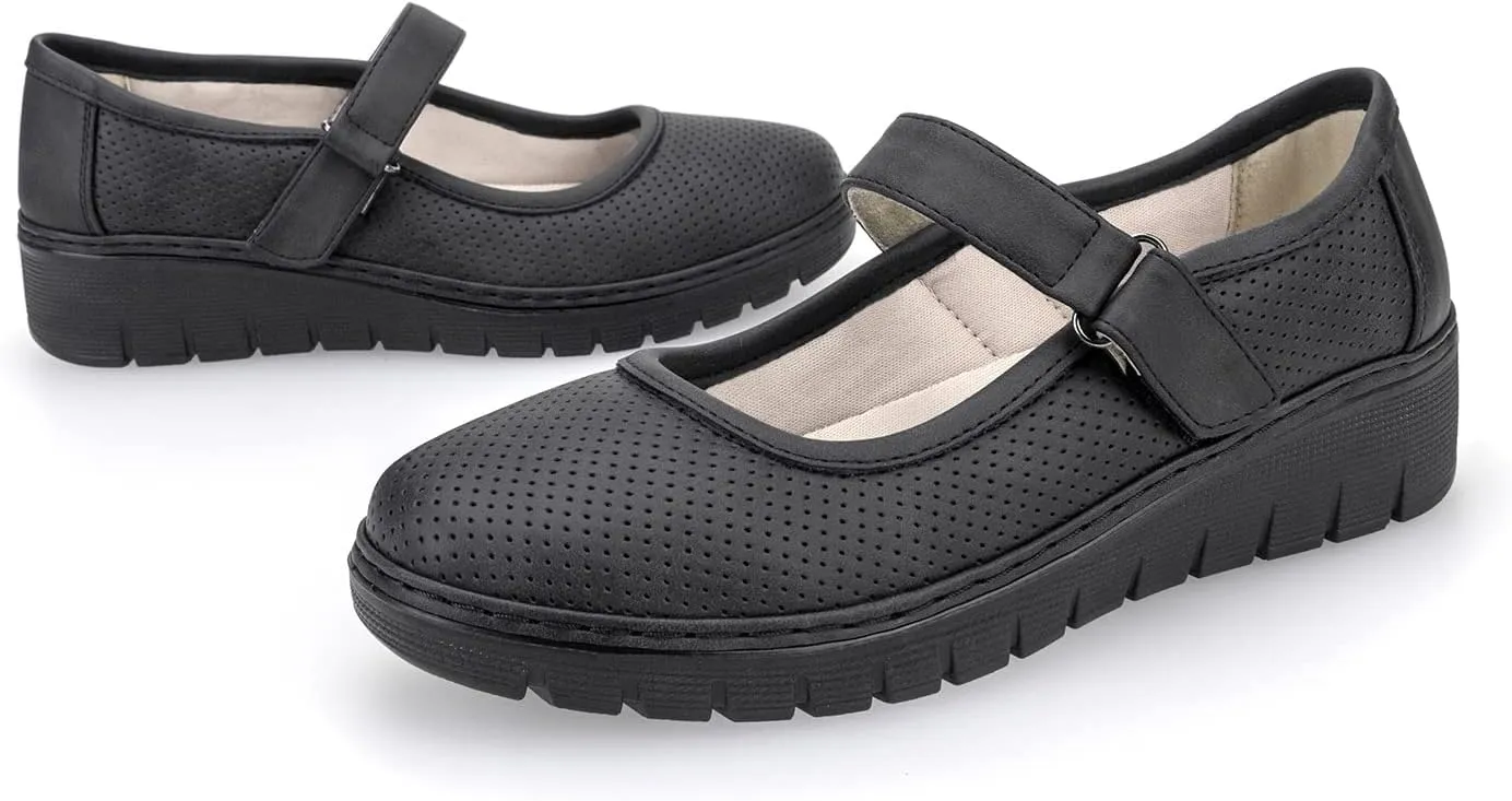 VJH confort Women s Mary Jane Flats, Breathable Comfort Round Toe Low Heel Slip-on Light Weight Walking Shoes