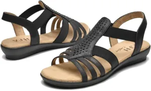 VJH confort Women's Flat Sandals, Comfort Elastic Slip-on Light Weight Slingback Casual Walking Sandals with Rhinestone