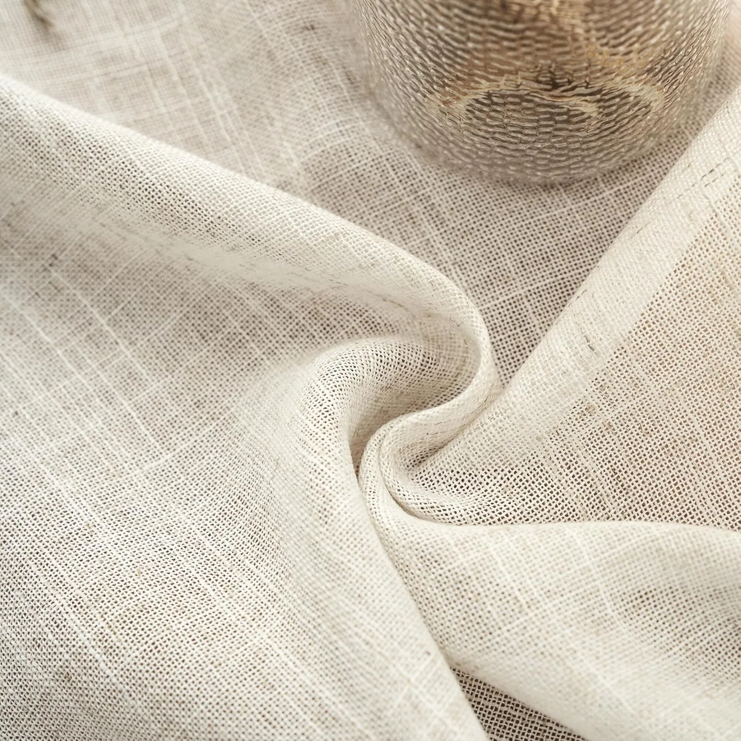 VOILYBIRD Natural Linen Blended Farmhouse Curtains 63 Inches Long Boho Curtains & Drapes Country Style for Bedroom (W40 x L63, Black Tassel)