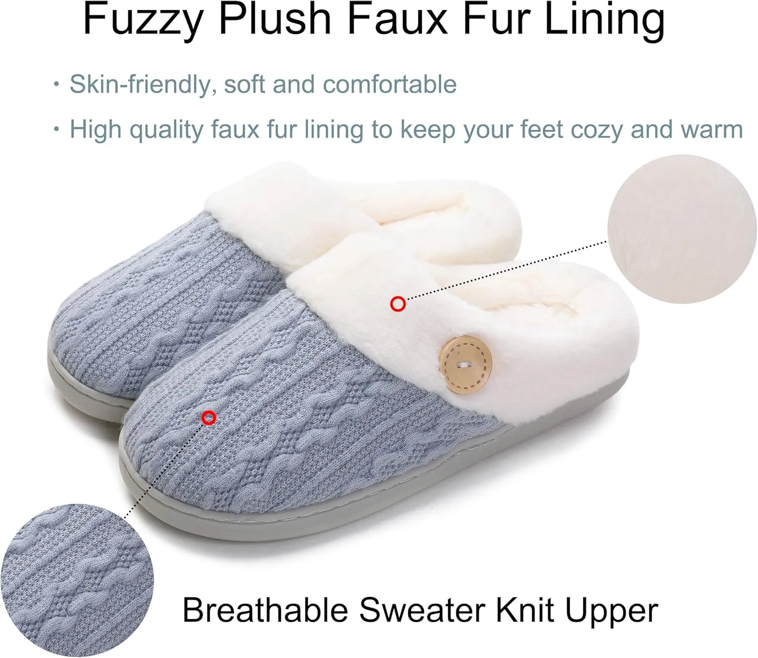 Vonluxe Women's Fuzzy House Slippers Comfy Memory Foam Bedroom Slippers Warm Slip On Light Shoes Outdoor Indoor Faux Fur Lined