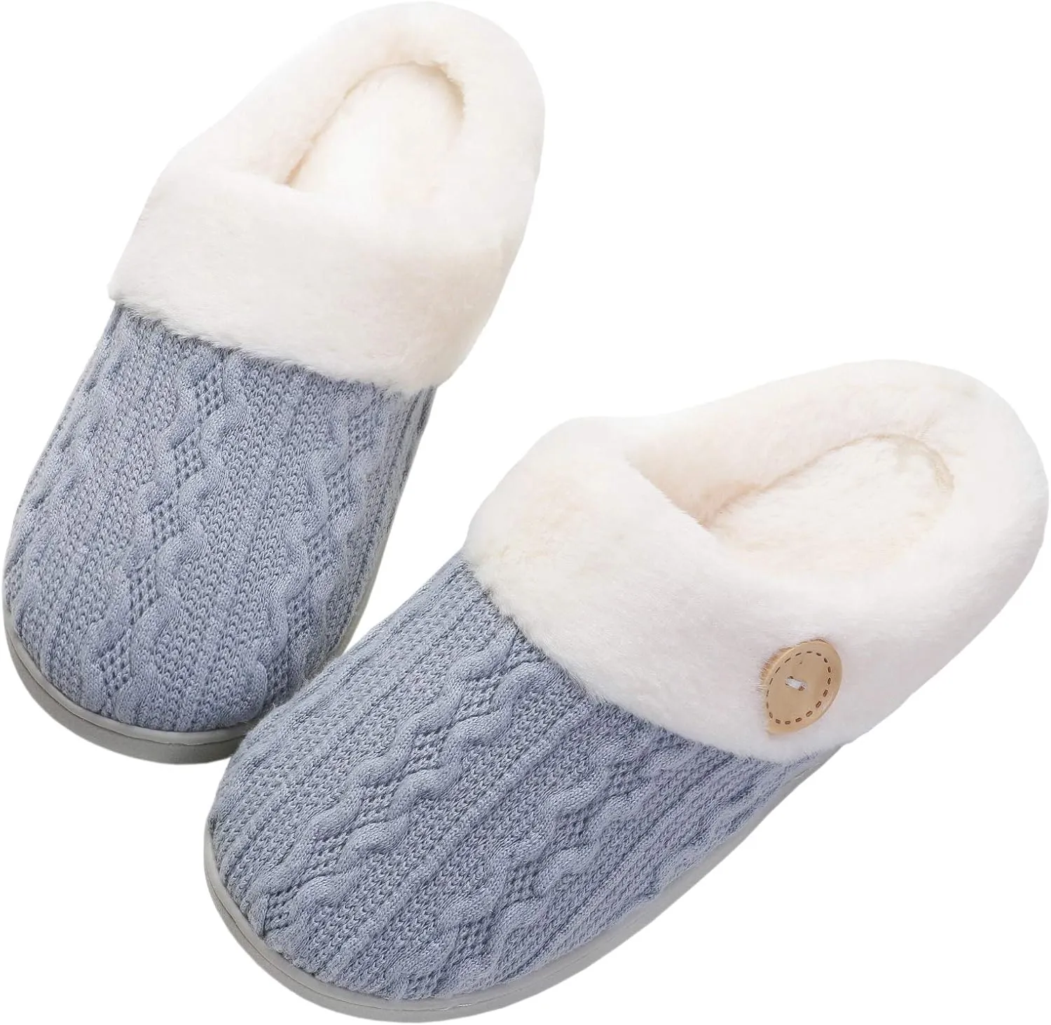 Vonluxe Women's Fuzzy House Slippers Comfy Memory Foam Bedroom Slippers Warm Slip On Light Shoes Outdoor Indoor Faux Fur Lined