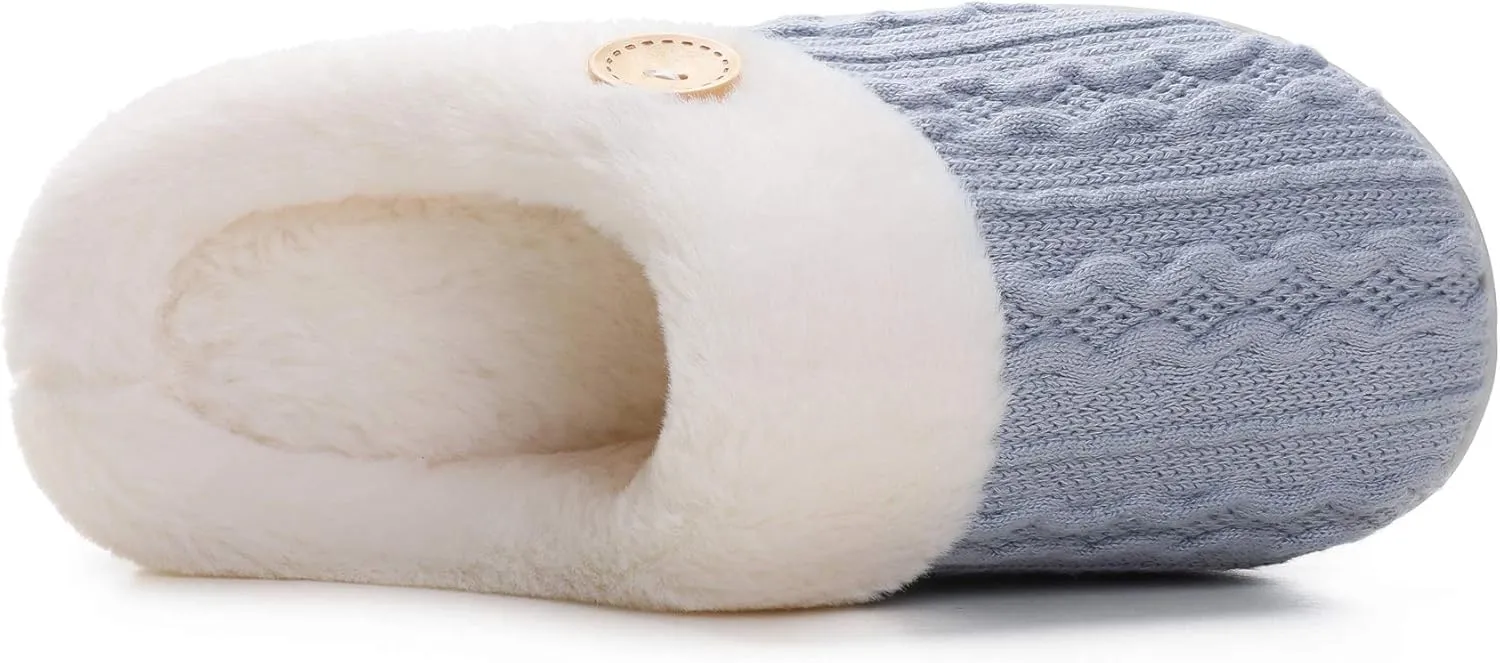 Vonluxe Women's Fuzzy House Slippers Comfy Memory Foam Bedroom Slippers Warm Slip On Light Shoes Outdoor Indoor Faux Fur Lined