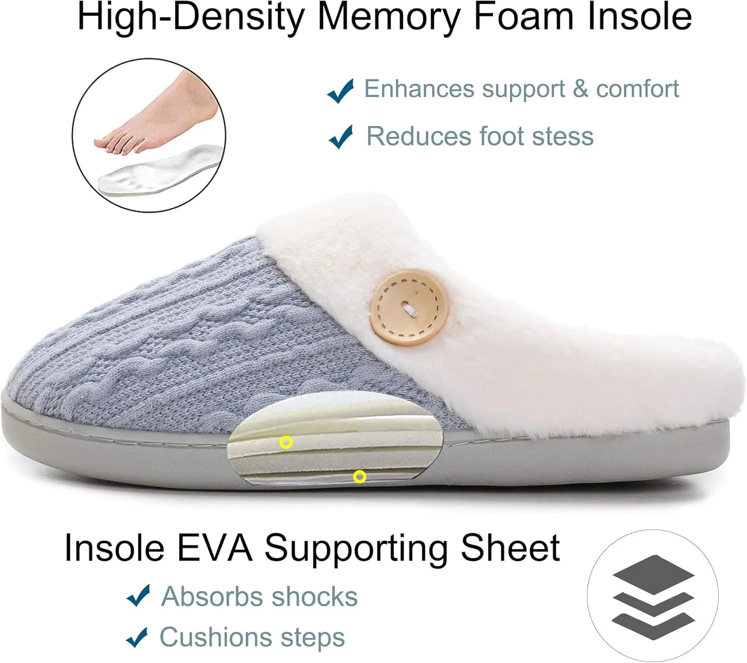 Vonluxe Women's Fuzzy House Slippers Comfy Memory Foam Bedroom Slippers Warm Slip On Light Shoes Outdoor Indoor Faux Fur Lined