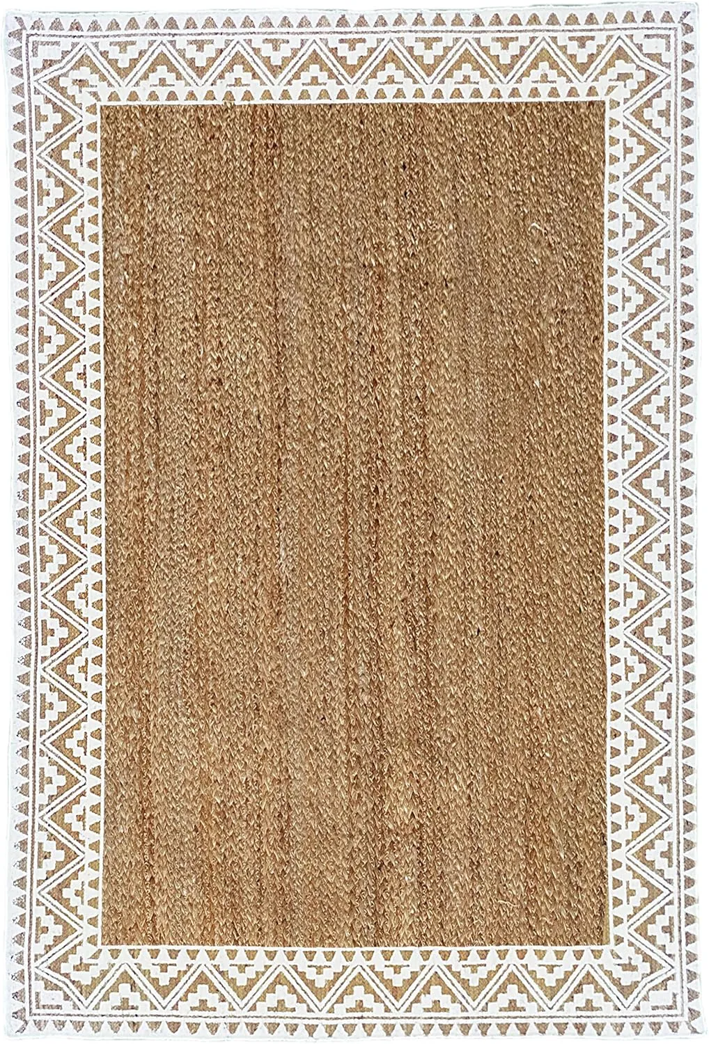 voyzz home Premium Quality Jute Braided Area Rug, 5X8-feet Rectangular, White Printed Border, Stain Resistance, Natural Handmade Rug for Entryways, Living Room, Dining Room, Bedroom, Office, Farmhouse