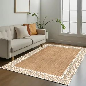 voyzz home Premium Quality Jute Braided Area Rug, 5X8-feet Rectangular, White Printed Border, Stain Resistance, Natural Handmade Rug for Entryways, Living Room, Dining Room, Bedroom, Office, Farmhouse