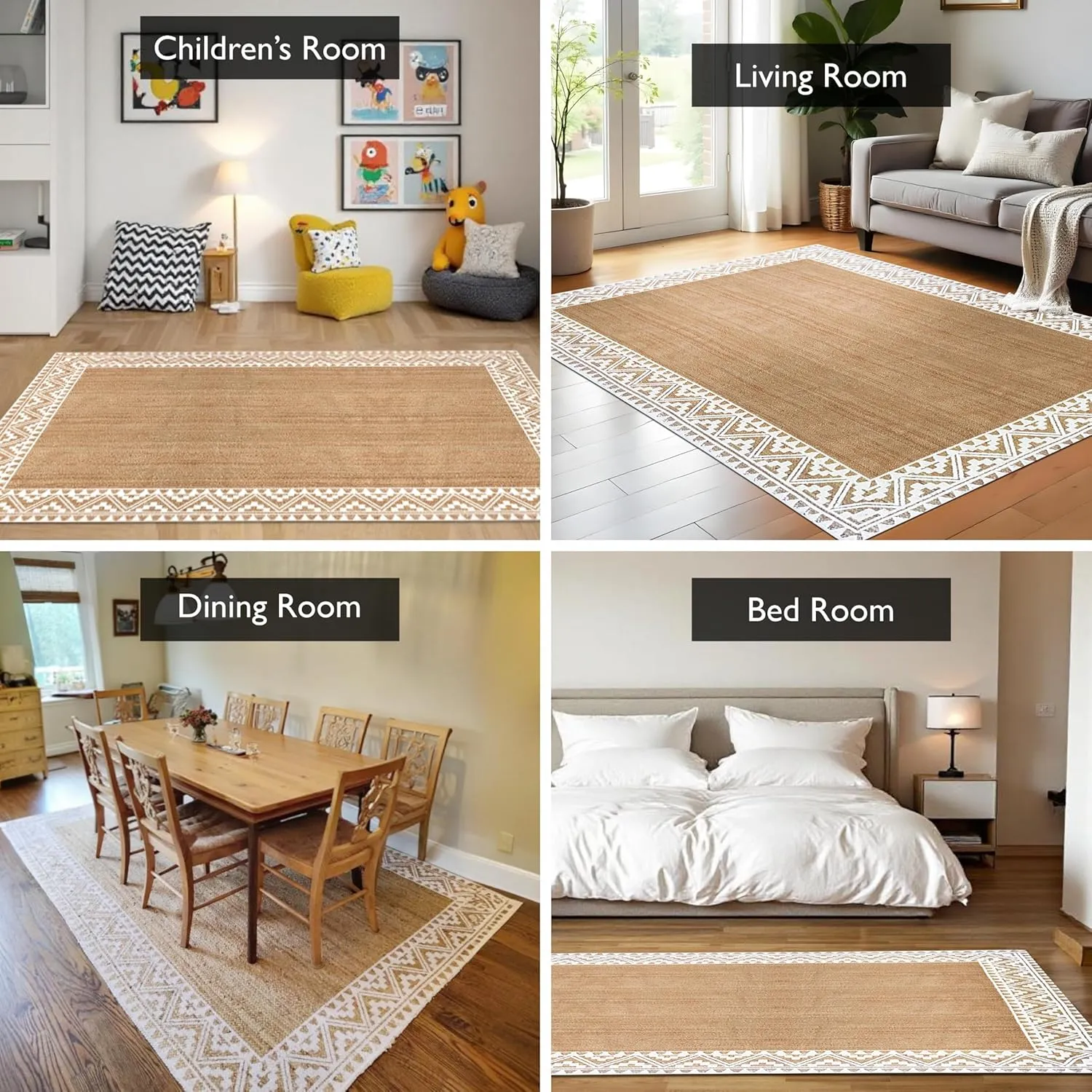 voyzz home Premium Quality Jute Braided Area Rug, 5X8-feet Rectangular, White Printed Border, Stain Resistance, Natural Handmade Rug for Entryways, Living Room, Dining Room, Bedroom, Office, Farmhouse