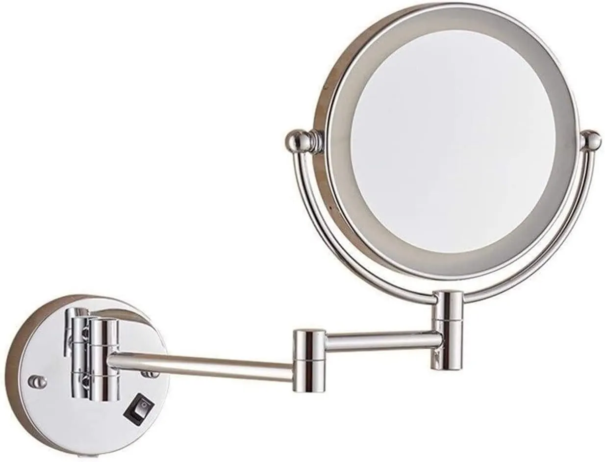 Wall-Mounted Makeup Mirror LED Lighted Vanity Makeup Mirror 10X Magnifying 8-inch 360° Adjustable Arm Chrome Vanity Mirror