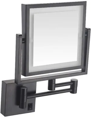 Wall Mounted Makeup Mirror with LED Lights, 8-Inch Two-Sided Swivel Wall Mount Mirror with 3X Magnification, 8.7-Inch Extension, 360 Degree Swivel, Square ( Color : Matte Black , Size : Hardwired )