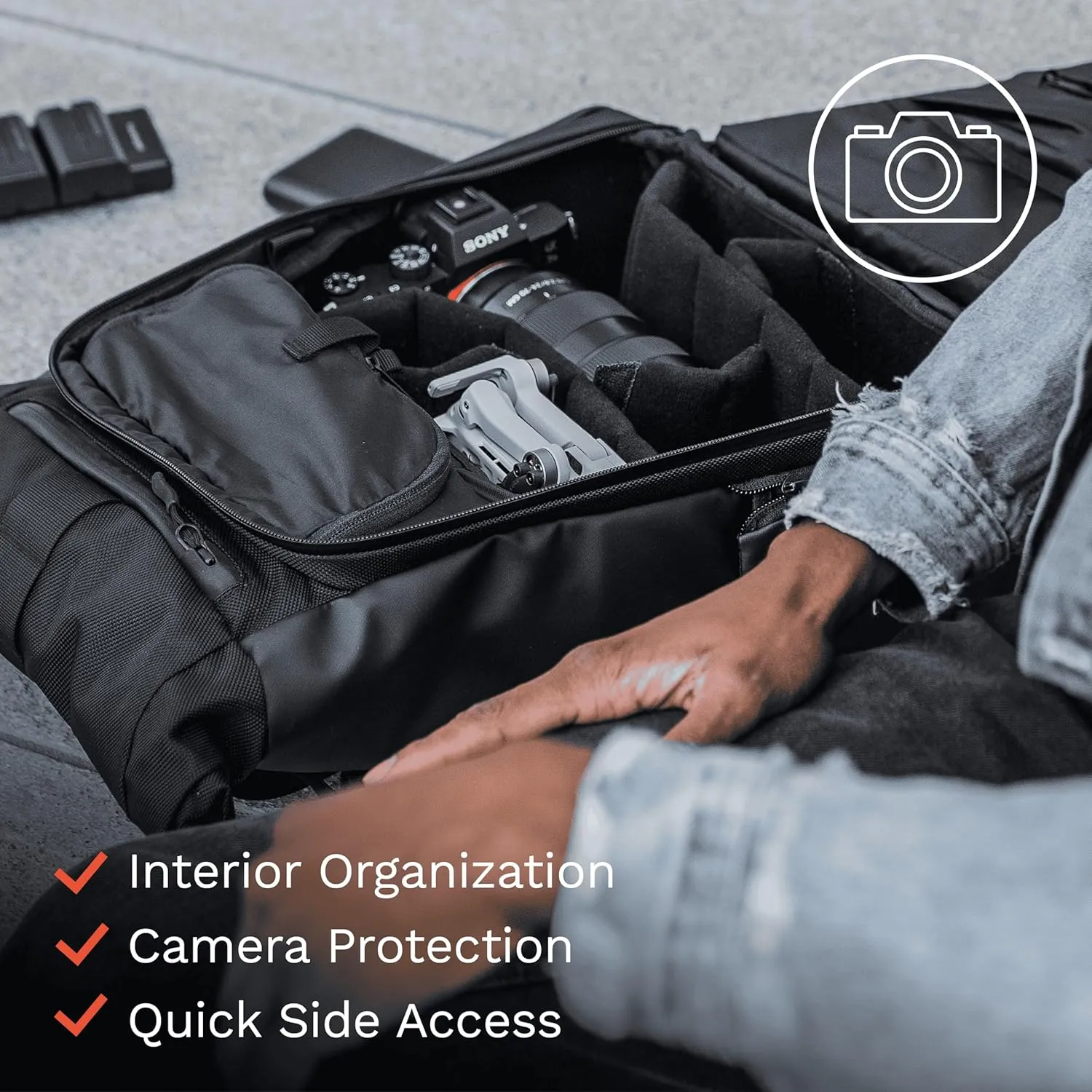 WANDRD PRVKE Lite - Photography Bag - Water Resistant Camera Backpack for Photographers - Anti-Theft Travel Bag with 14-Inch Laptop Sleeve and Fleece-Lined Pockets (Black)
