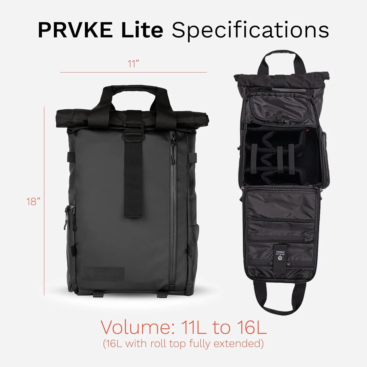 WANDRD PRVKE Lite - Photography Bag - Water Resistant Camera Backpack for Photographers - Anti-Theft Travel Bag with 14-Inch Laptop Sleeve and Fleece-Lined Pockets (Black)