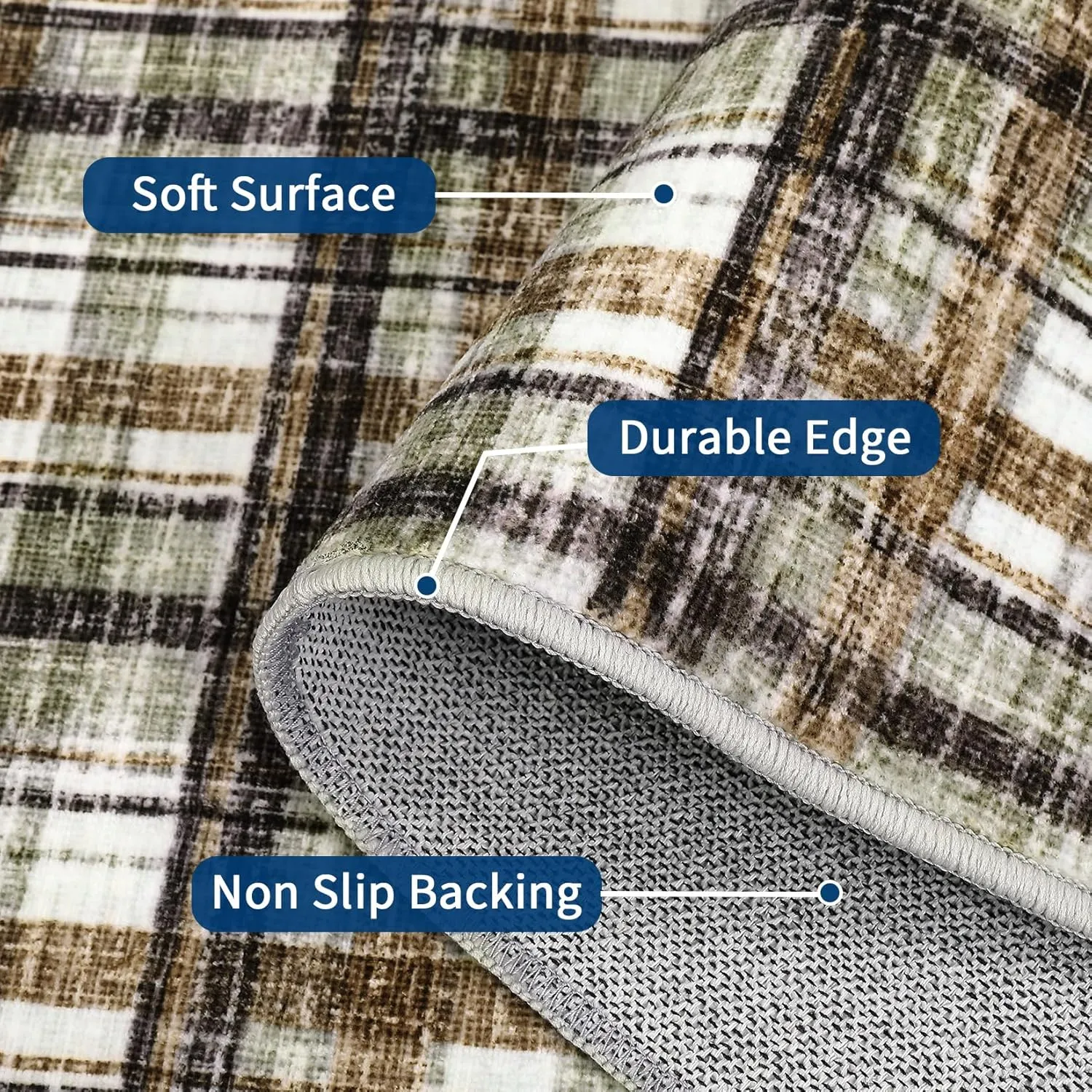Washable Area Rugs 5x7 Rug for Living Room Modern Non Slip Throw Rugs Soft Bedroom Rug Non Shedding Low Pile Stain Resistant Carpet for Dining Room Nursery Classroom 5'x7' Celadon&Coffee