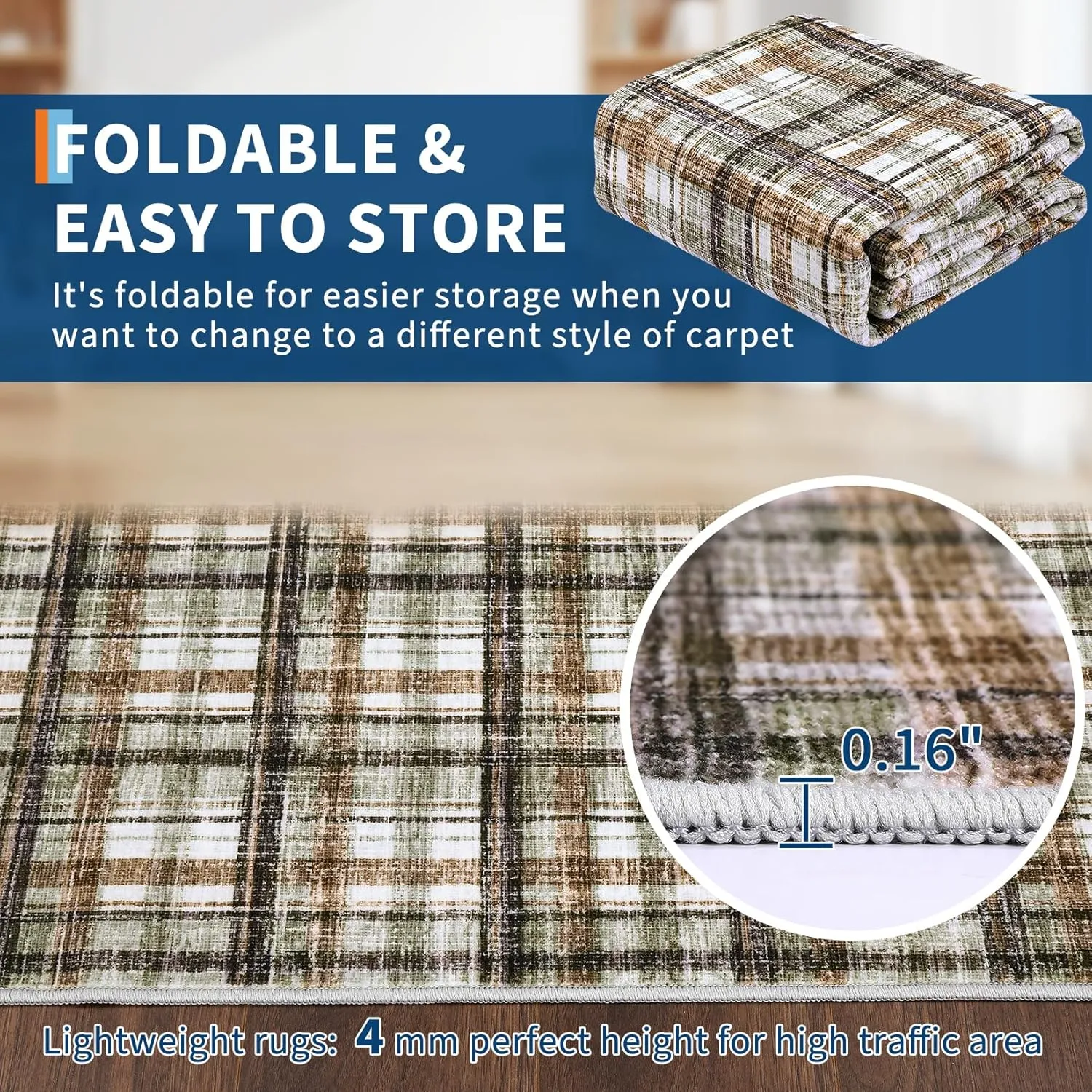 Washable Area Rugs 5x7 Rug for Living Room Modern Non Slip Throw Rugs Soft Bedroom Rug Non Shedding Low Pile Stain Resistant Carpet for Dining Room Nursery Classroom 5'x7' Celadon&Coffee
