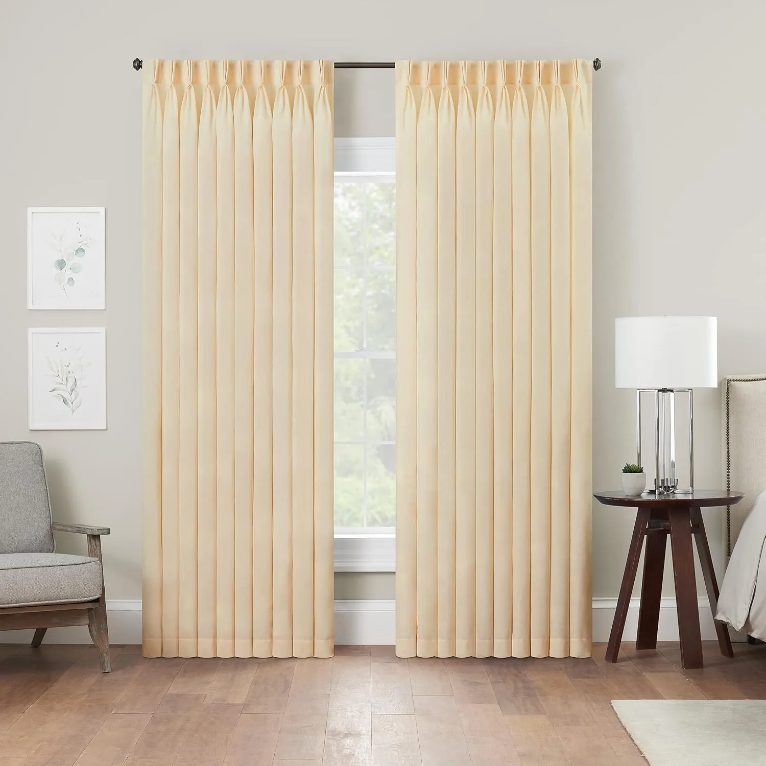 Waverly Serendipity 10 Pinch Pleat Light Filtering Rod Pocket Window Curtain for Living Room (1 Panel), 50 in x 84 in, Ivory