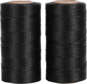 Waxed Thread Leather Sewing String | 2 Rolls 260m Each | 1mm Flat Polyester Stitching Thread for Shoes/Wallets/Tents | DIY Handicraft & Leather Repair Tool
