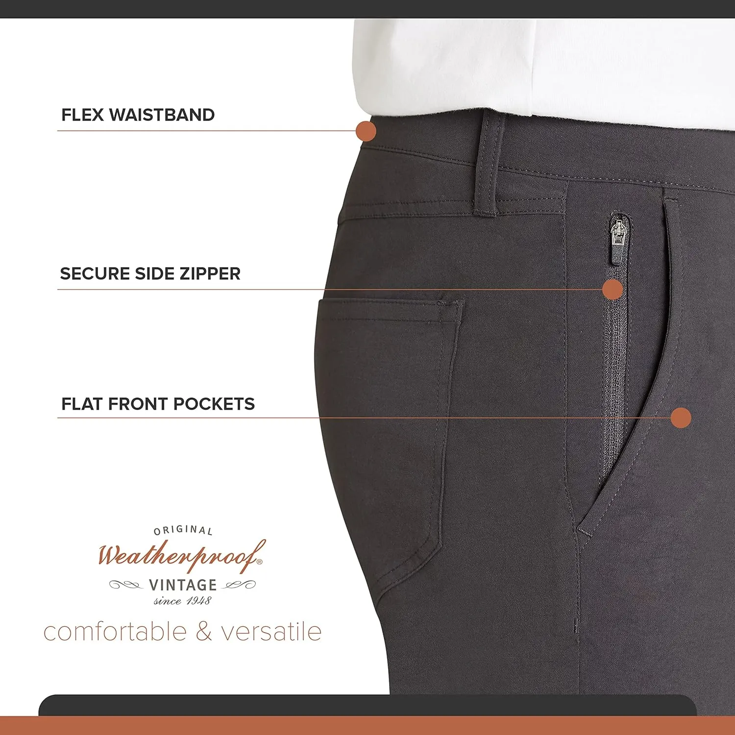 Weatherproof Vintage Men's Regular Fit Excursion Pants - Ultra Stretch Casual Flat Front Chino
