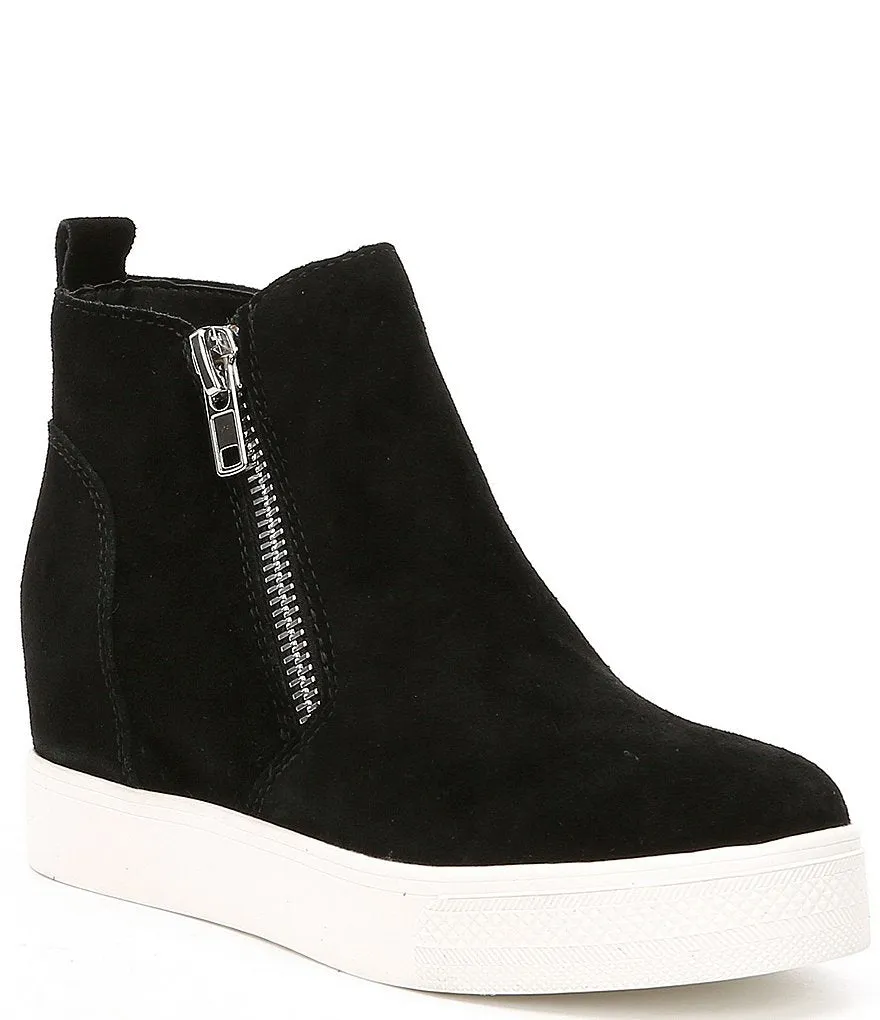 Wedge Black Suede Side Wedgie Double Sneakers Madden Zipper Fashion Steve Beautiful Clear guidance Soft