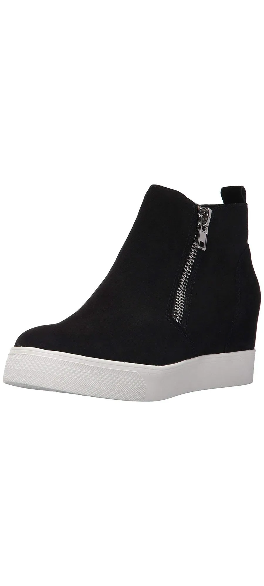 Wedge Black Suede Side Wedgie Double Sneakers Madden Zipper Fashion Steve Beautiful Clear guidance Soft
