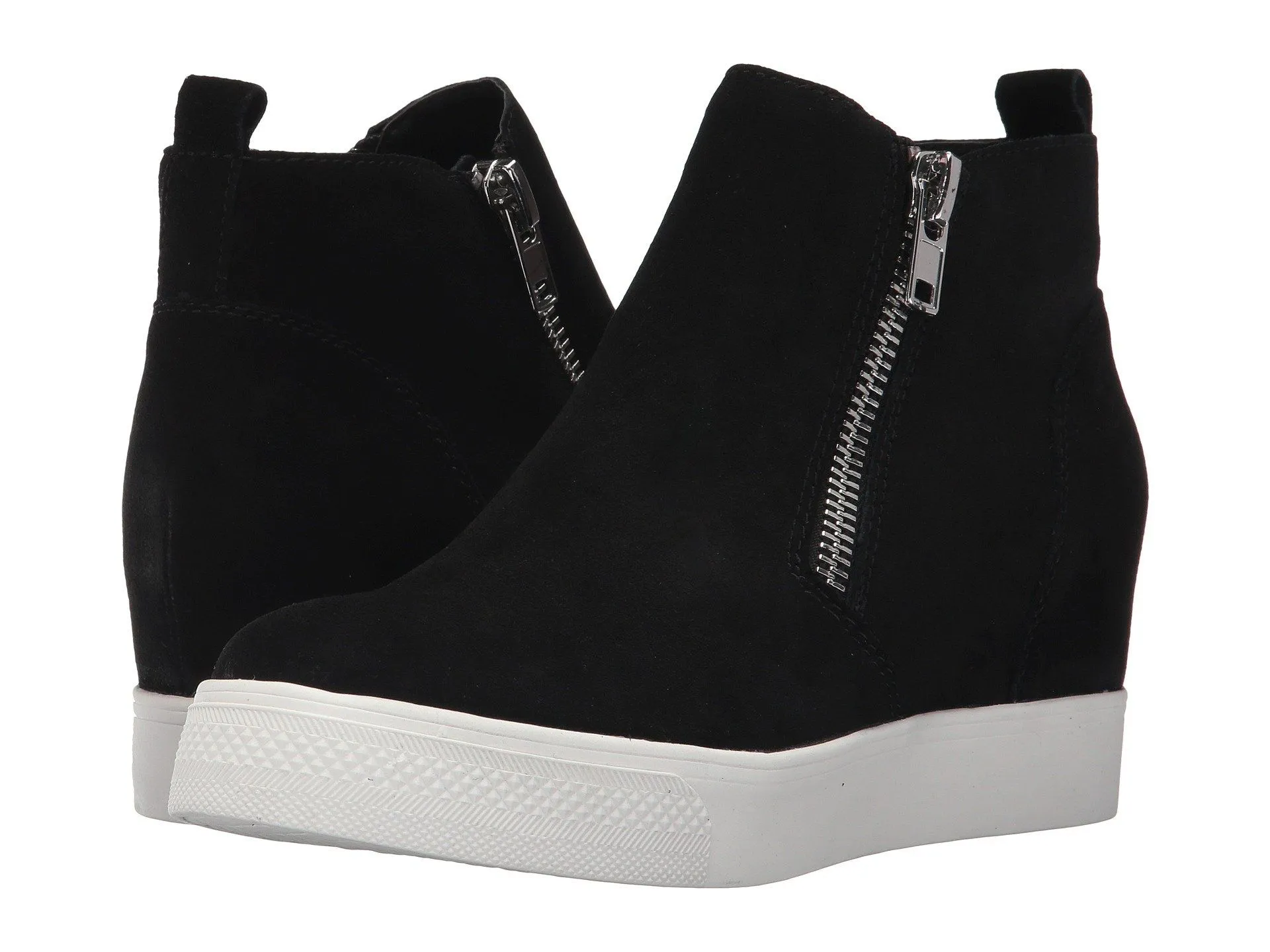 Wedge Black Suede Side Wedgie Double Sneakers Madden Zipper Fashion Steve Beautiful Clear guidance Soft