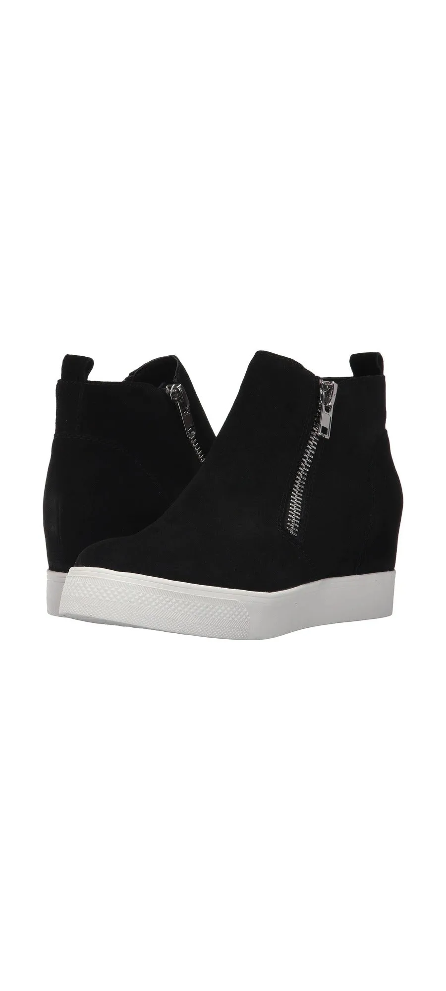Wedge Black Suede Side Wedgie Double Sneakers Madden Zipper Fashion Steve Beautiful Clear guidance Soft