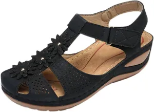 Wedge Sandals for Women Closed Toe Comfortable with Massage Function Outdoor Platform Orthotic Slippers Arch Support Shoes Plantar Fasciitis Summer 2025 Black Orthopedic Espadrilles Flats