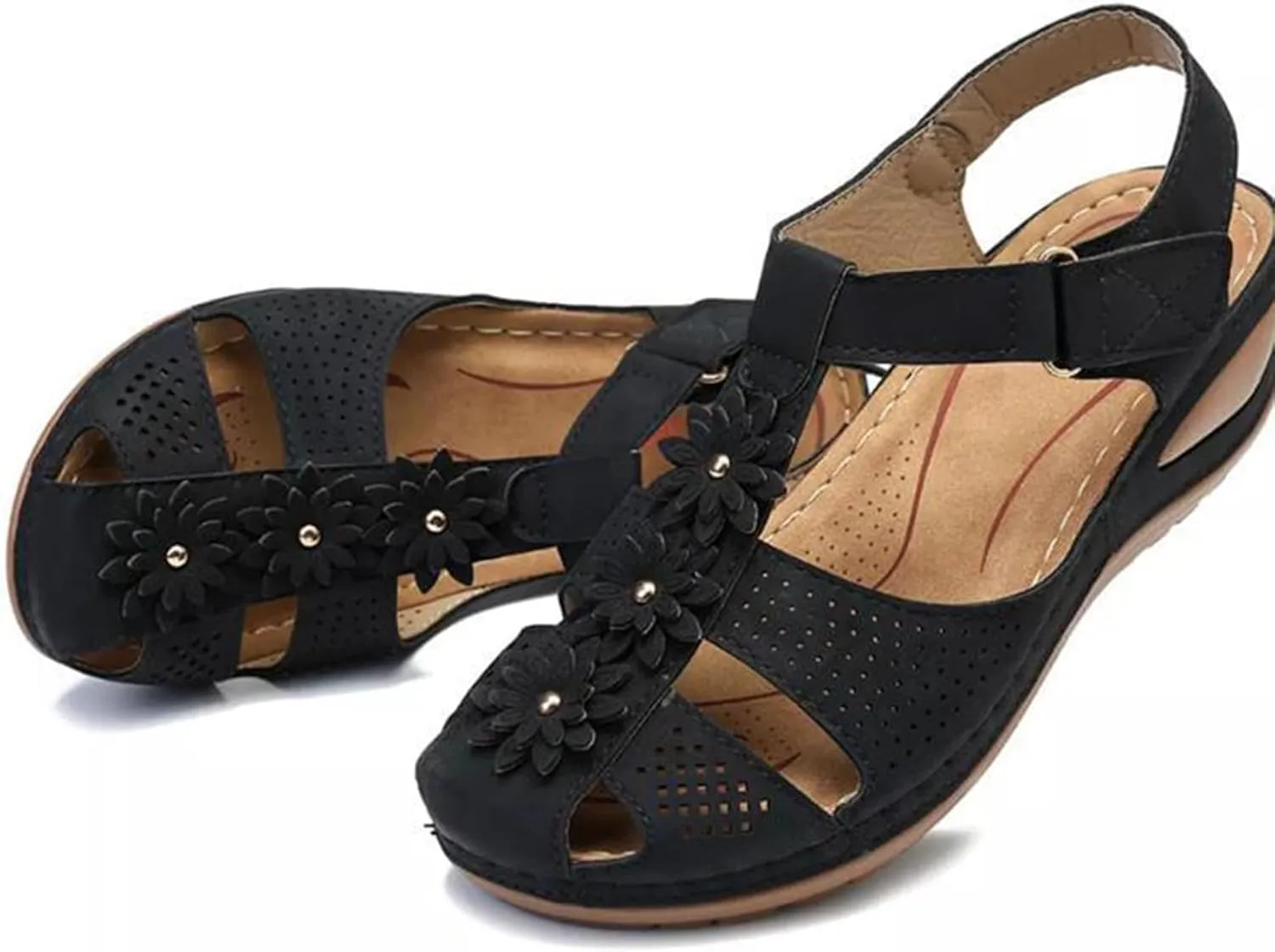 Wedge Sandals for Women Closed Toe Comfortable with Massage Function Outdoor Platform Orthotic Slippers Arch Support Shoes Plantar Fasciitis Summer 2025 Black Orthopedic Espadrilles Flats