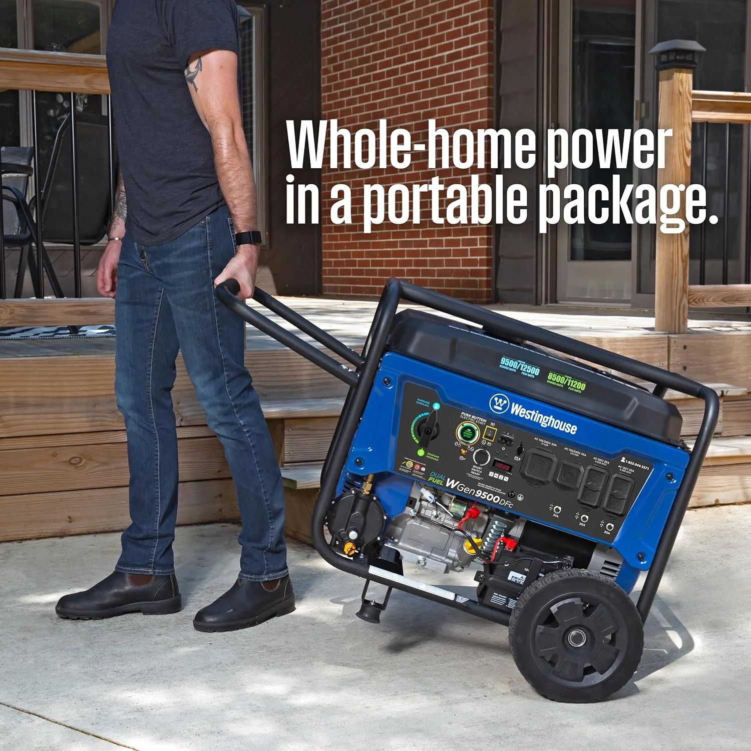 Westinghouse 12500 Peak Watt Dual Fuel Home Backup Portable Generator, Remote Electric Start, Transfer Switch Ready, Gas and Propane Powered, CO Sensor