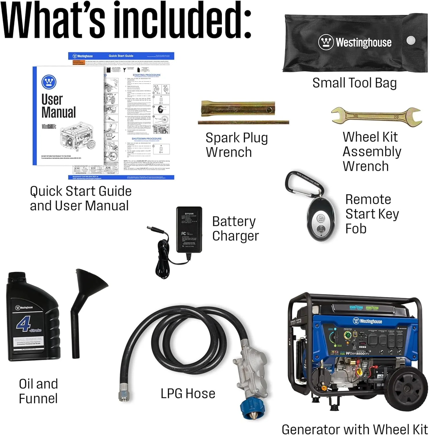 Westinghouse 12500 Peak Watt Dual Fuel Home Backup Portable Generator, Remote Electric Start, Transfer Switch Ready, Gas and Propane Powered, CO Sensor