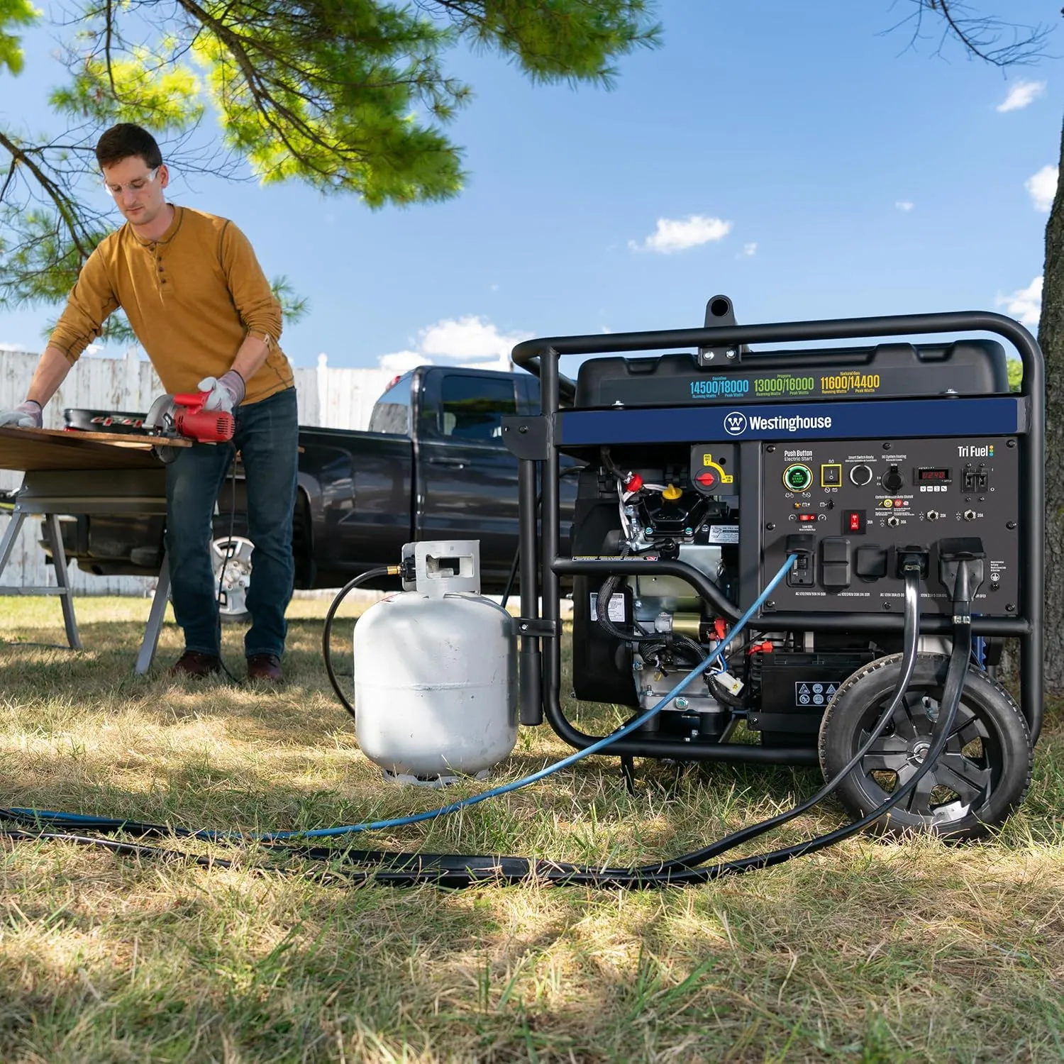 Westinghouse 18000 Peak Watt Tri-Fuel Home Backup Portable Generator, Remote Electric Start, Transfer Switch Ready, Gas, Propane, and Natural Gas Powered, CO Sensor