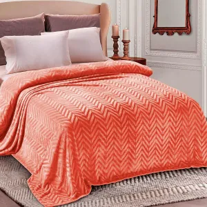 Whale Flotilla Flannel Fleece Queen Size Bed Blanket, Lightweight Breathable Soft Bedspread Plush Fluffy Coverlet Chevron Design Decorative Blanket for All Season, 90x90 Inch, Coral