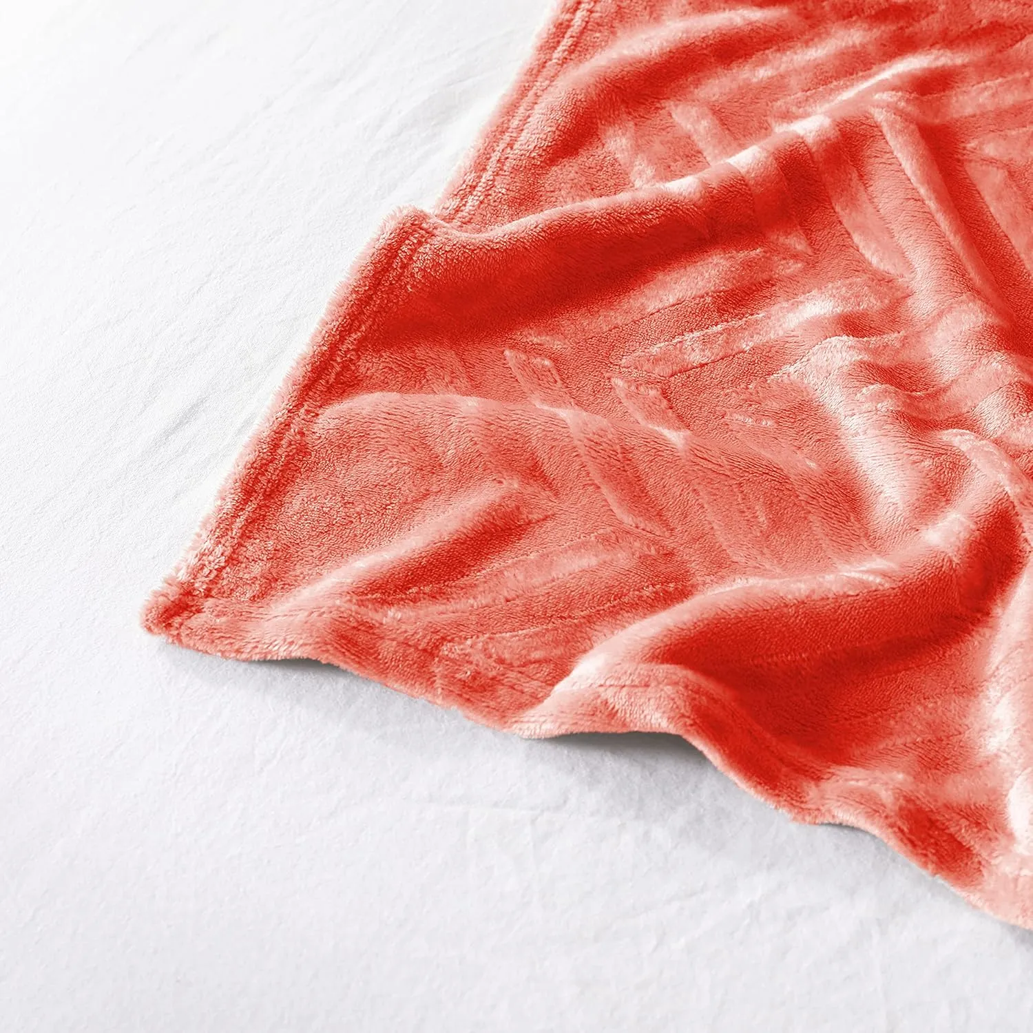 Whale Flotilla Flannel Fleece Queen Size Bed Blanket, Lightweight Breathable Soft Bedspread Plush Fluffy Coverlet Chevron Design Decorative Blanket for All Season, 90x90 Inch, Coral