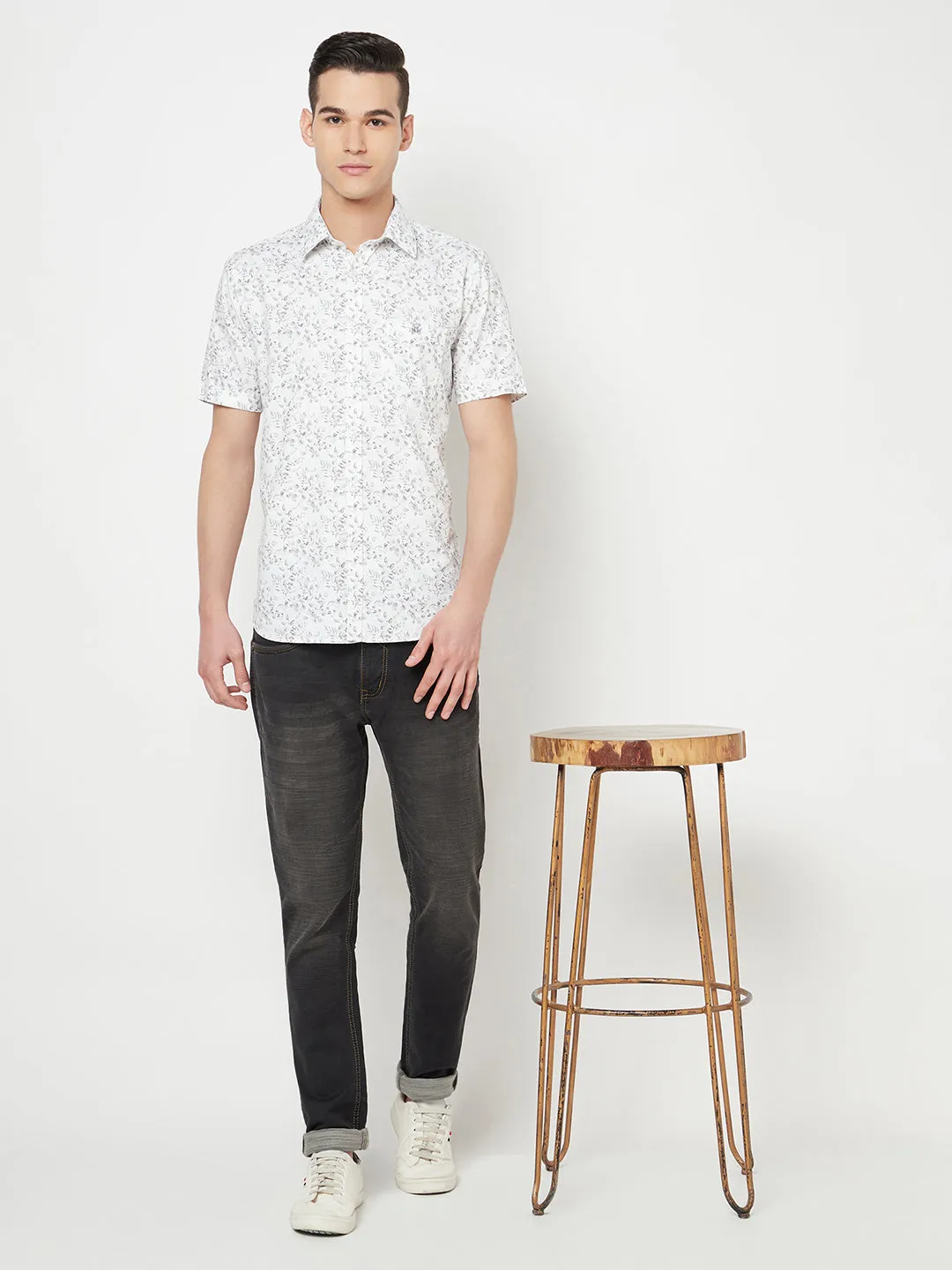 White Floral Printed Shirt