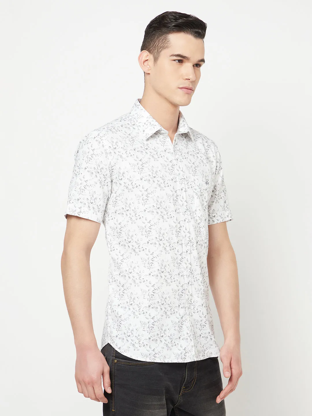 White Floral Printed Shirt