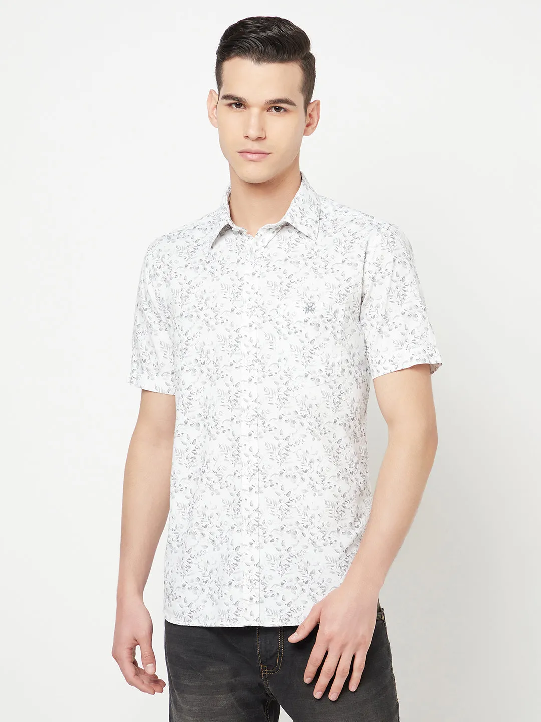 White Floral Printed Shirt