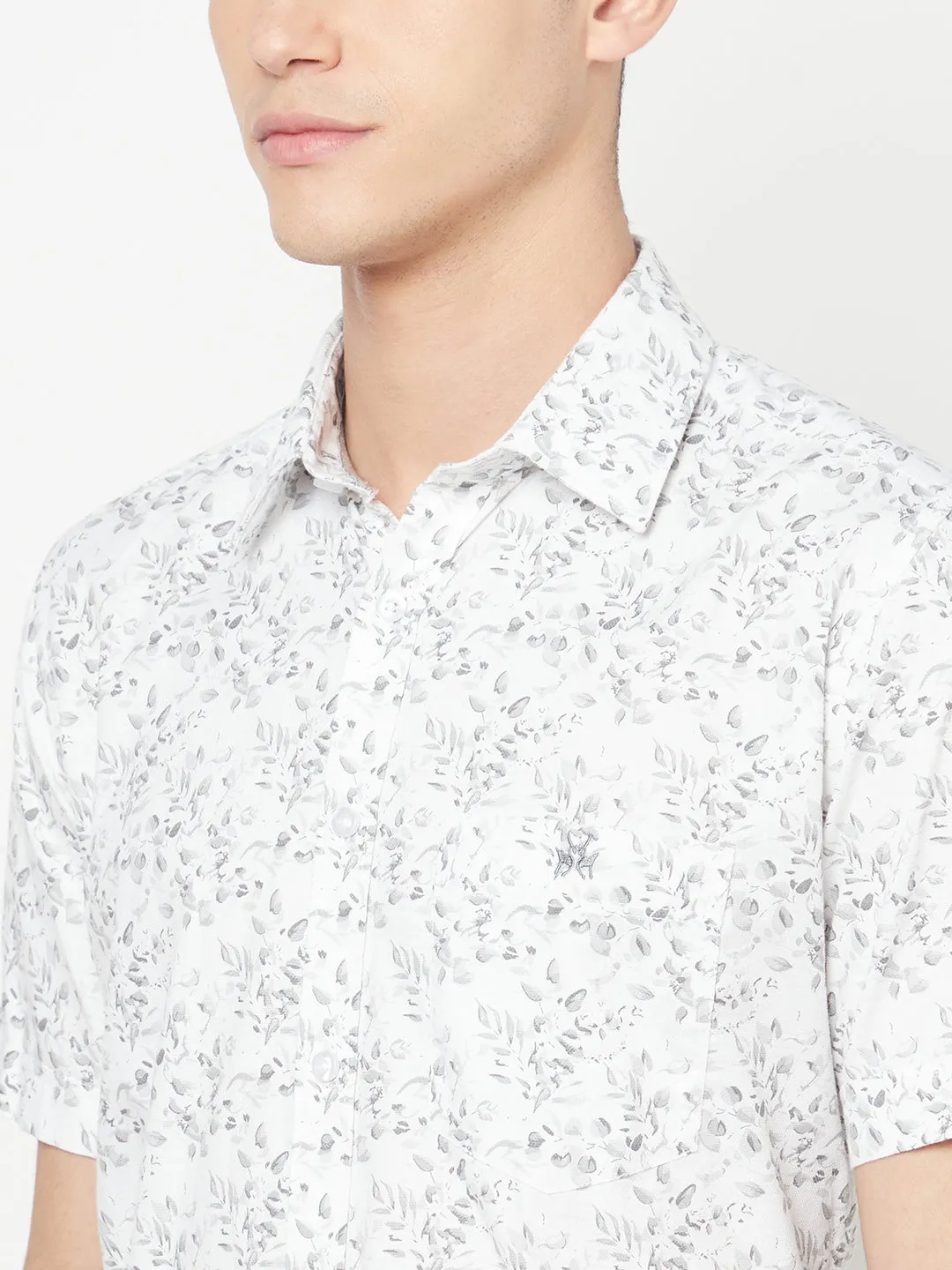 White Floral Printed Shirt
