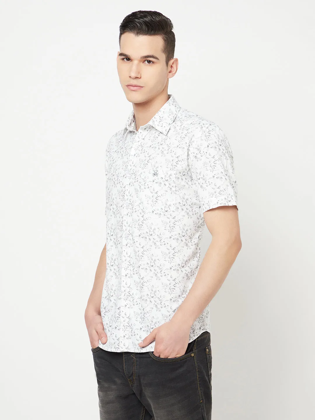 White Floral Printed Shirt