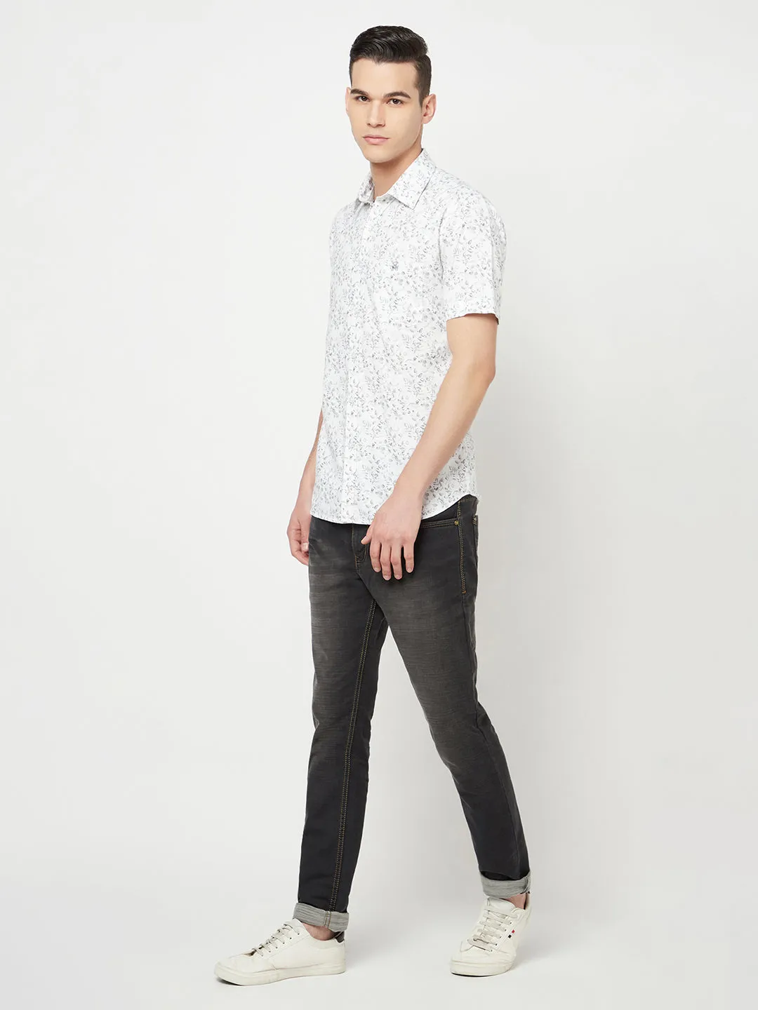 White Floral Printed Shirt