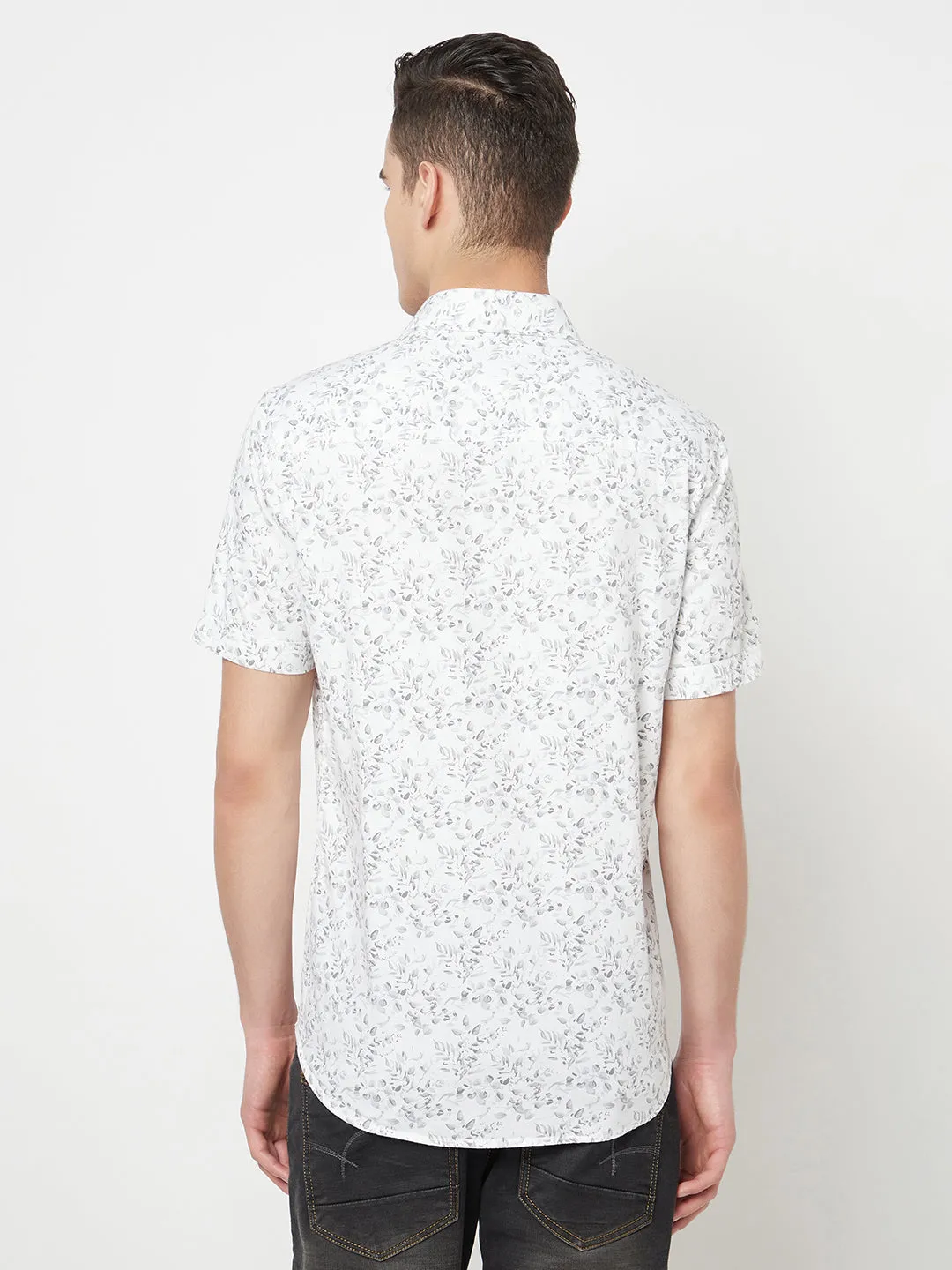 White Floral Printed Shirt