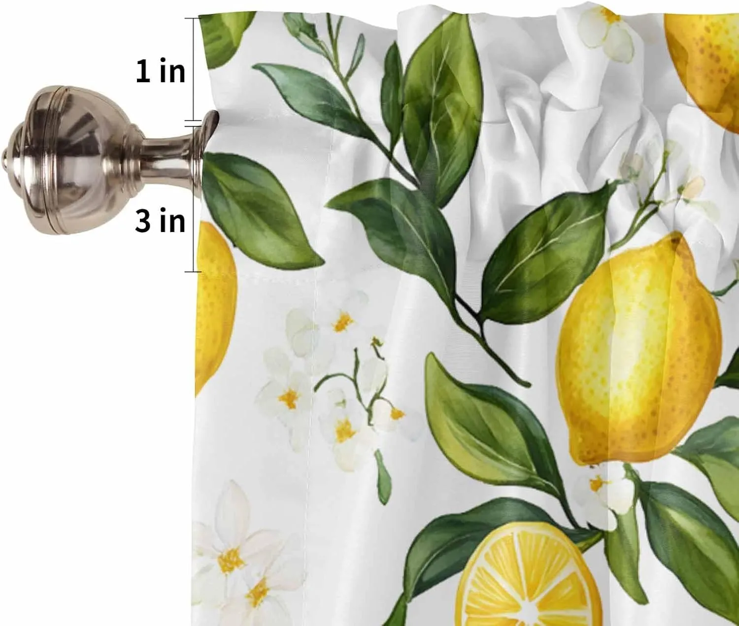 White Flowers Valances for Windows, Short Kitchen Curtains Drapes, Elegant Floral Yellow Lemon Fruit Window Treatment Curtain Toppers Valance for Bedroom/Living Room/Bathroom 42"x12"