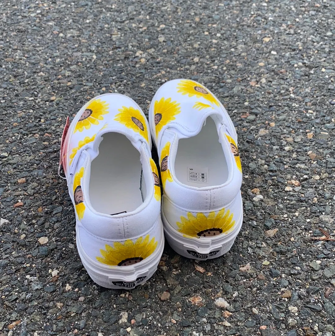 White Sunflower Slip On Vans