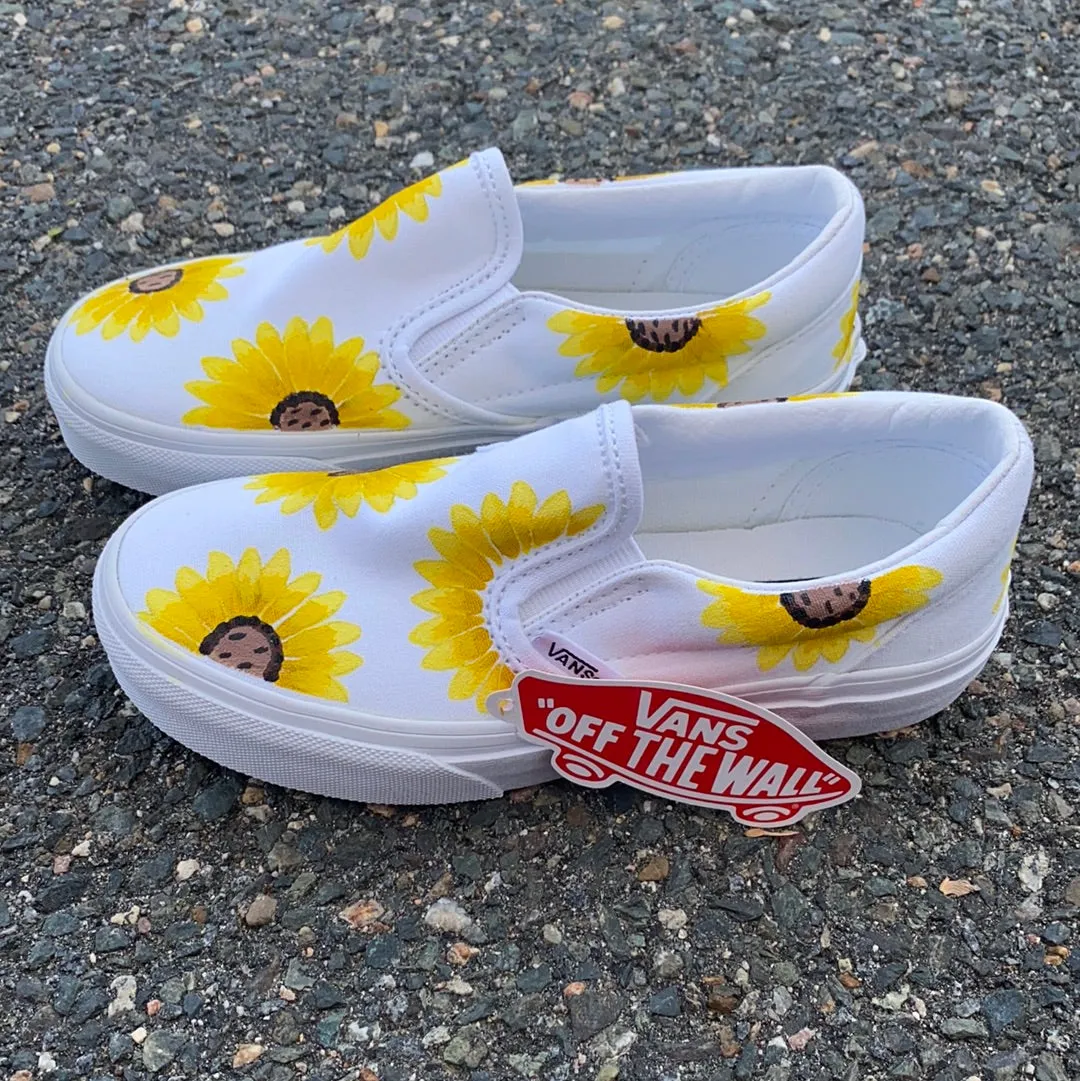 White Sunflower Slip On Vans