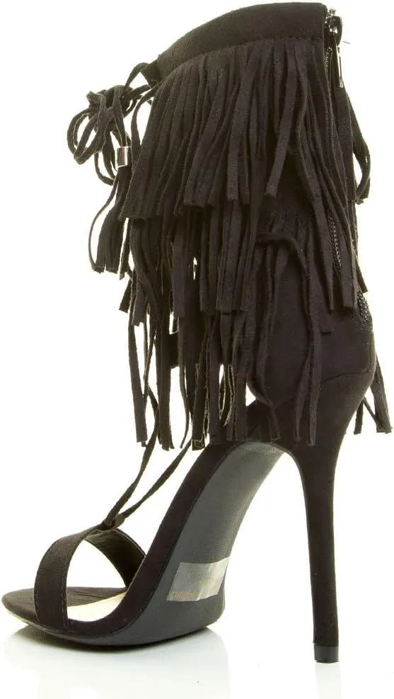 Wild Diva Womens Open Toe Corset Tassel Lace Up Fringe Stiletto Heel Sandal