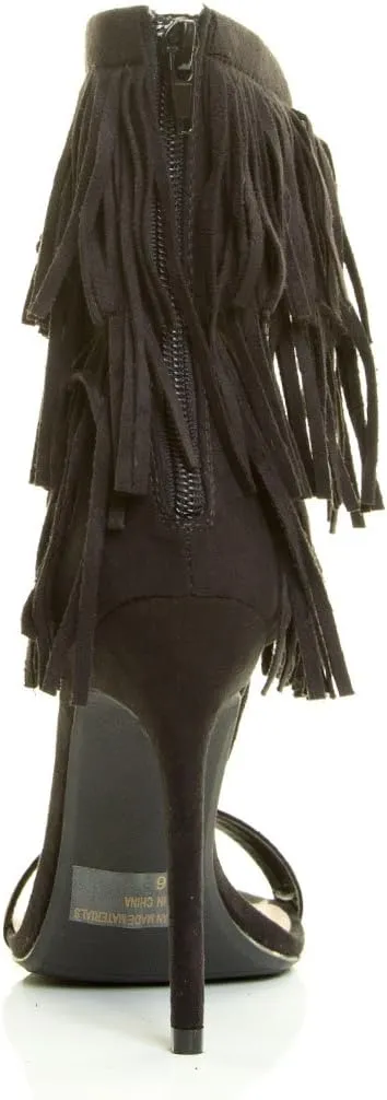 Wild Diva Womens Open Toe Corset Tassel Lace Up Fringe Stiletto Heel Sandal