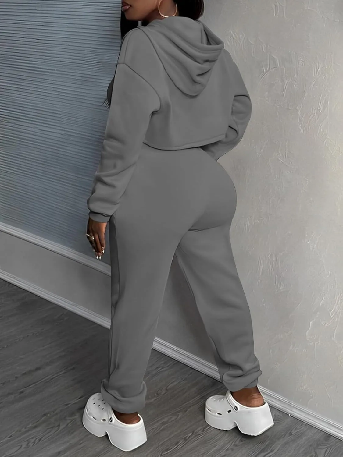 Women 3 Piece Sweatsuit Set Sexy Long Sleeve Pullover Cropped Hoodie Tank Top and Jogger Sweatpants Tracksuit