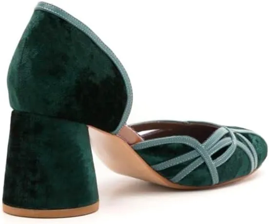 Women Chunky Heel Round Toe Pumps Velvet Cut Out Sandal Heels Closed Round Toe 3 inch Block Heel Pump Shoes Two Tone Strappy Fashion Retro Wedding Party Dress Heels Comfy 4-11 M US