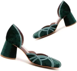 Women Chunky Heel Round Toe Pumps Velvet Cut Out Sandal Heels Closed Round Toe 3 inch Block Heel Pump Shoes Two Tone Strappy Fashion Retro Wedding Party Dress Heels Comfy 4-11 M US