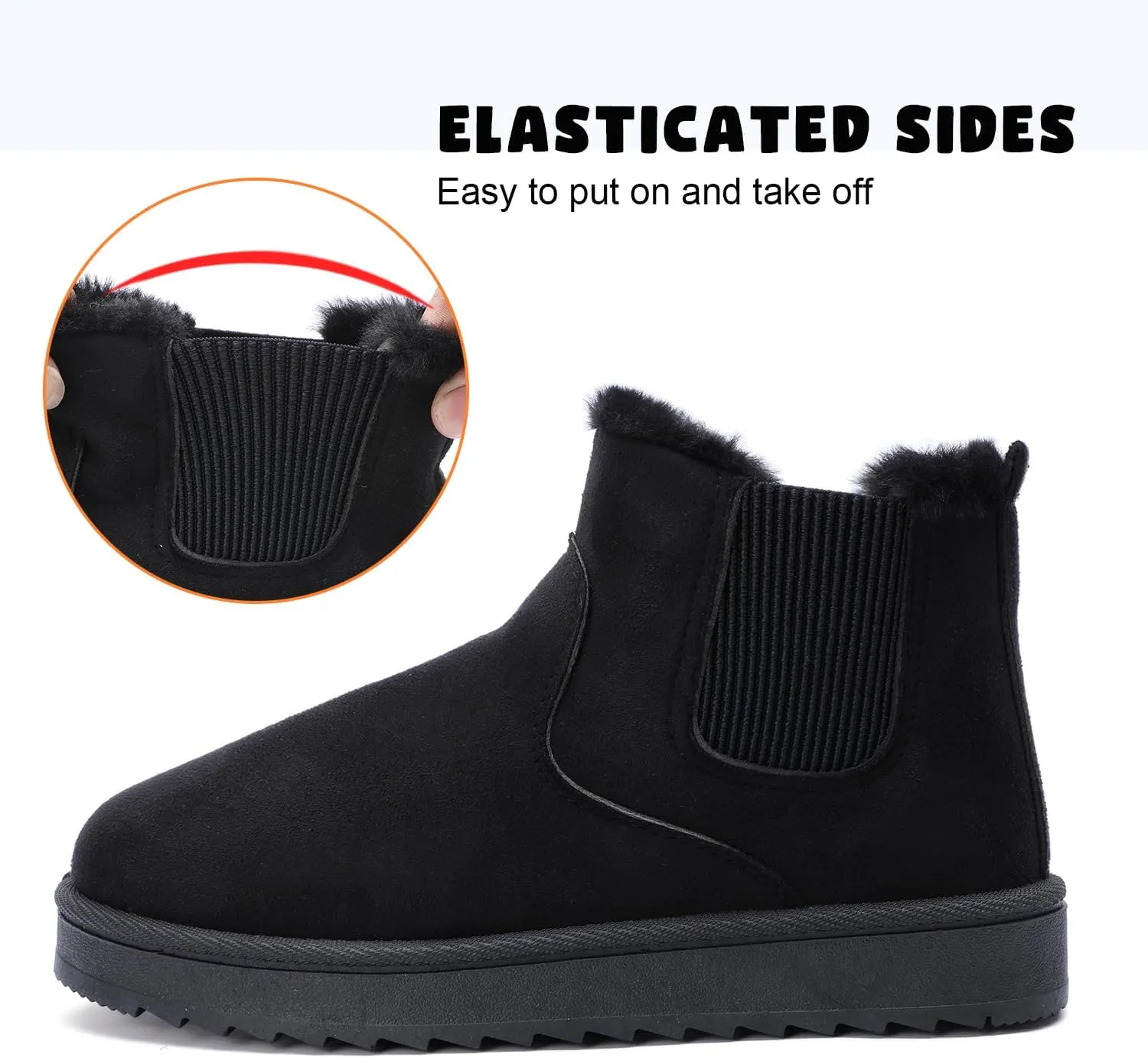Womens Ankle Boots Warm Fur Lining Waterproof Outdoor Slip-on Winter Snow Booties