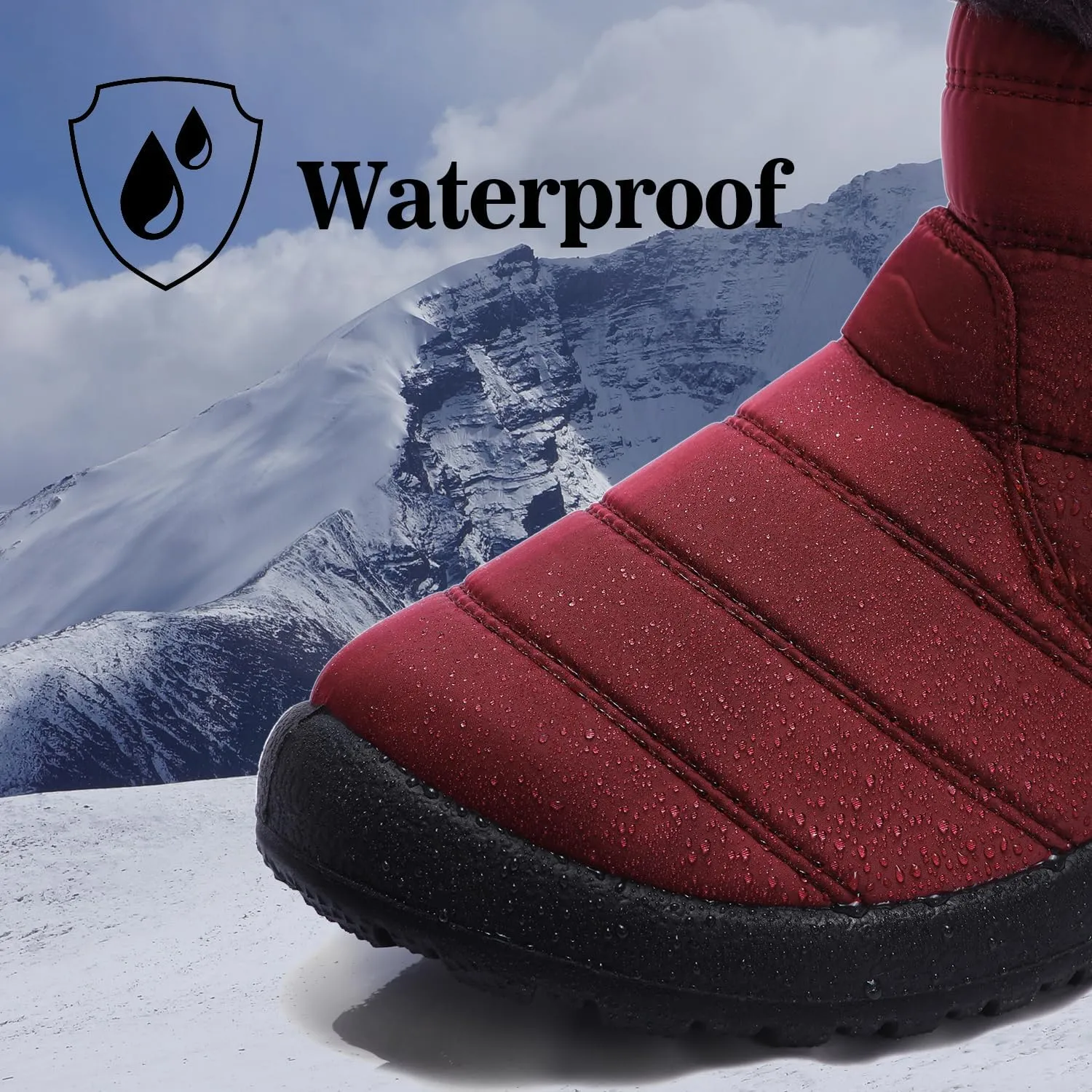 Womens Ankle Boots Warm Fur Lining Waterproof Outdoor Slip-on Winter Snow Booties